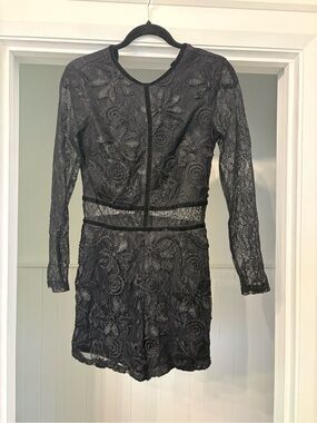 Topshop tall size 4 Black Lace Long-Sleeve Romper